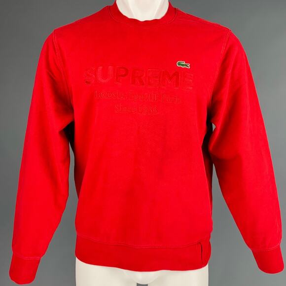 SUPREME Size S Red Logo Cotton Crew-Neck Sweatshirt